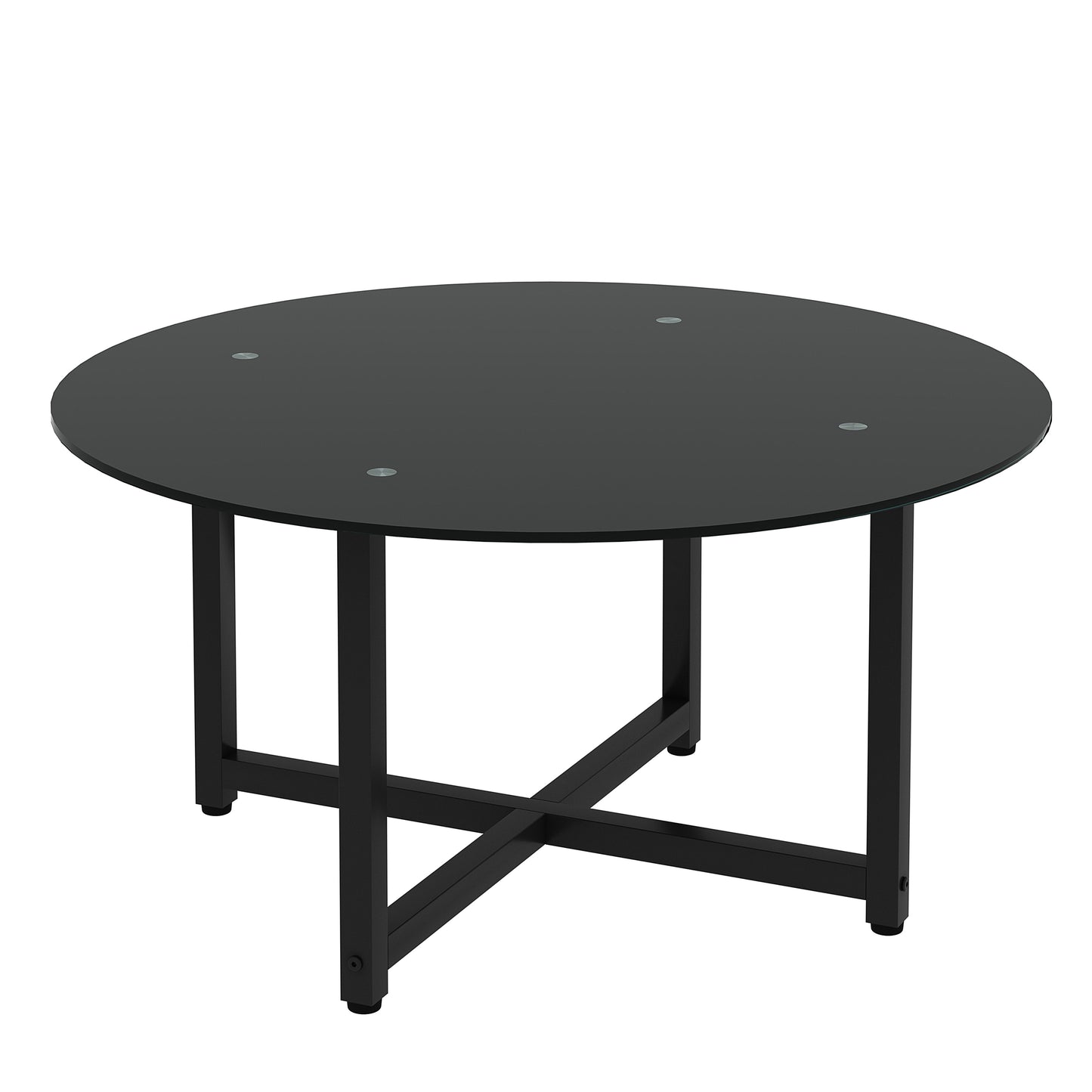 35.5" Round Whole Black Coffee Table: Modern Clear Center Table for Living Room Furniture