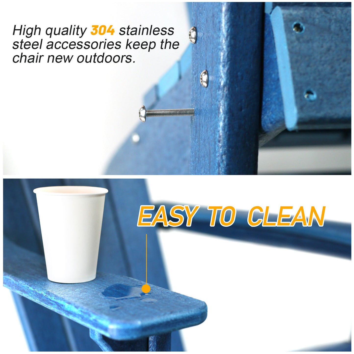 HDPE Adirondack Chair: Sunlight & Snowstorm Resistant Outdoor Chair for Fire Pits, Decks, Gardens, and Campfires - Blue