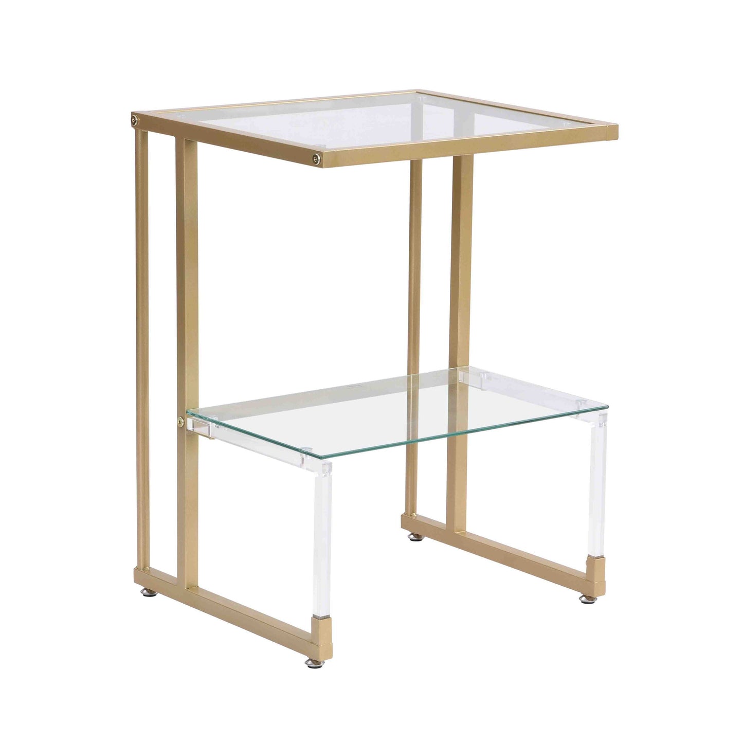 2-Tier Acrylic Glass End Table for Living Room&Bedroom - Stylish and Functional Side Table with Golden Finish, Perfect for Any Décor