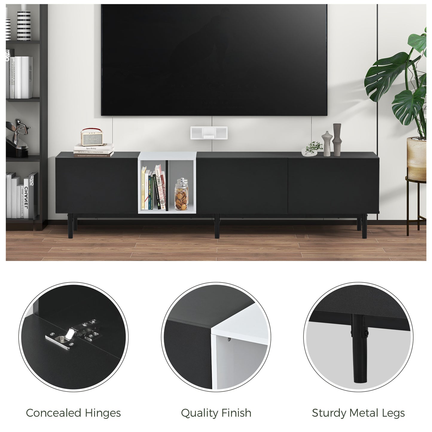 Modern TV Stand for 80'' TV with 3 Doors, Media Console Table, Entertainment Center with Large Storage Cabinet - Ideal for Living Room or Bedroom - Sleek Design, Ample Storage, Easy Organization - Available in Various Colors and Sizes