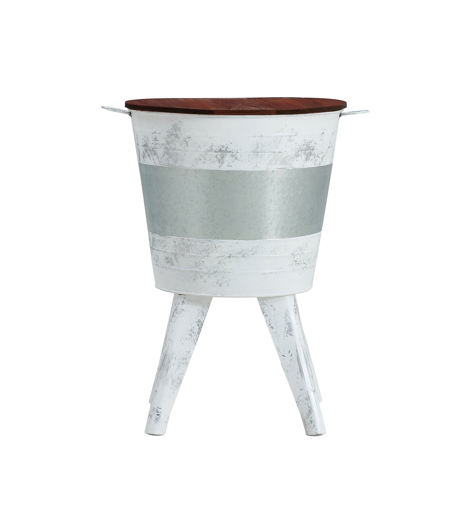 Farmhouse Rustic Distressed Metal Accent Cocktail Table with Wood Top - Set of 2: White, Wood-Top, Distressed, Metal Accents