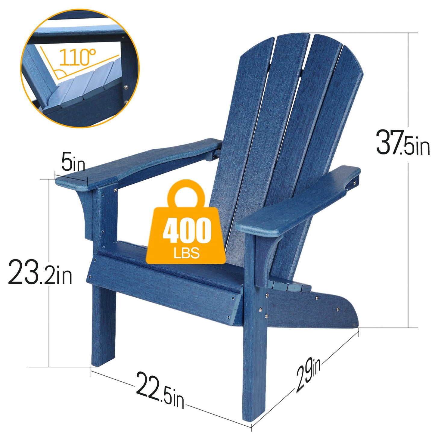 HDPE Adirondack Chair: Sunlight & Snowstorm Resistant Outdoor Chair for Fire Pits, Decks, Gardens, and Campfires - Blue