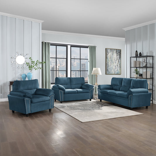 Set1+2+3 Sofa Velvet for Living Room, Bedroom, Office - Blue, Comfortable, Stylish, Versatile Seating Solution