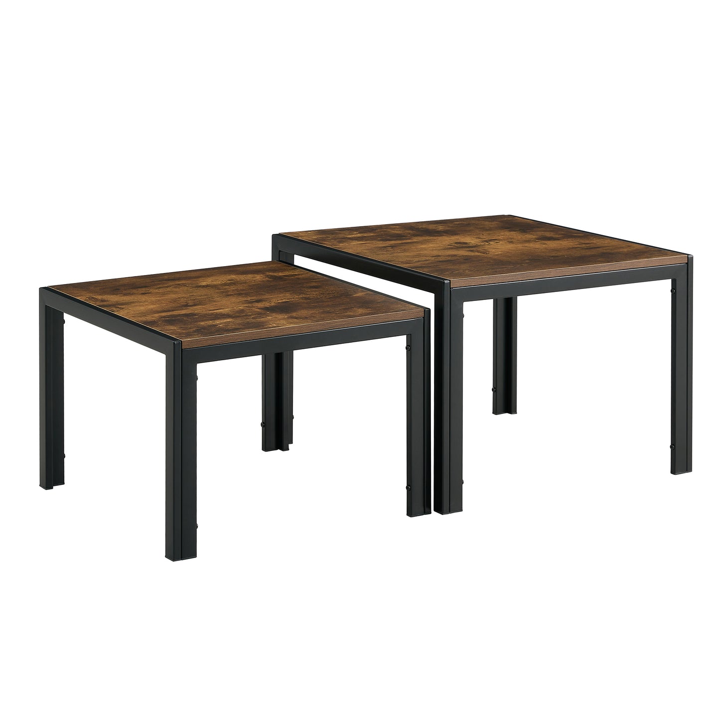 Nesting Coffee Table Set of 2, Square Modern Stacking Table with Wood Finish for Living Room, Rustic Brown - Stylish and Functional Furniture for Versatile Use