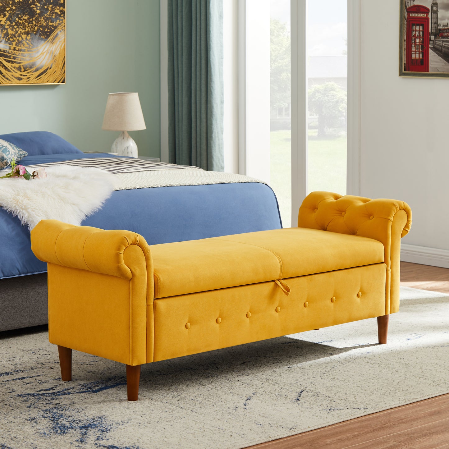 Yellow Multifunctional Storage Rectangular Sofa Stool: Versatile Furniture with Ample Storage Space, Vibrant Color, and Sleek Design