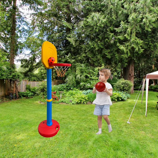 Children's Adjustable Height Indoor/Outdoor Basketball Frame Toy - Red, Yellow, and Blue - XGL001