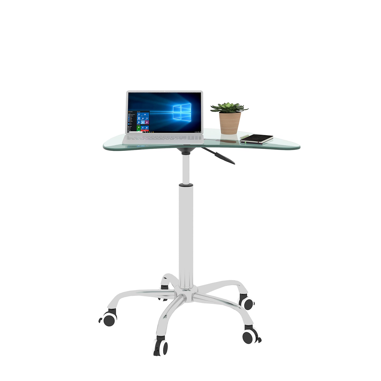 Adjustable Height Tempered Glass Table Desk with Lockable Wheels | Transparent | Size Range: 24.2" ~ 32.7"