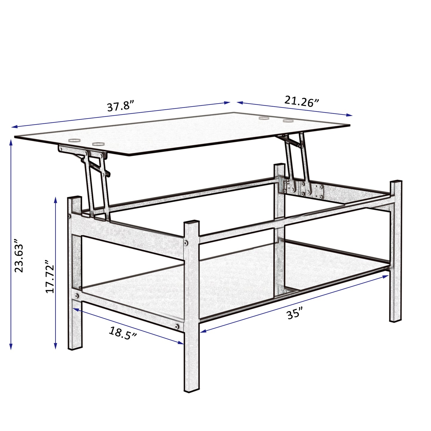 Glass Lift Top Coffee Table, 2-Layer Tempered Glass, Modern Design, Living Room, Black