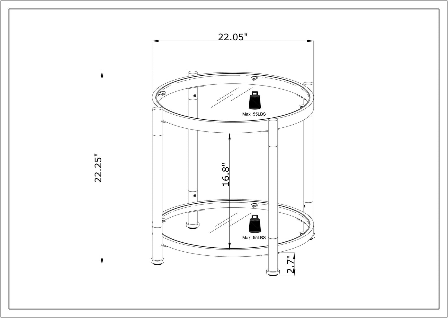 Contemporary Acrylic End Table with Tempered Glass Top, Chrome/Silver for Living Room & Bedroom