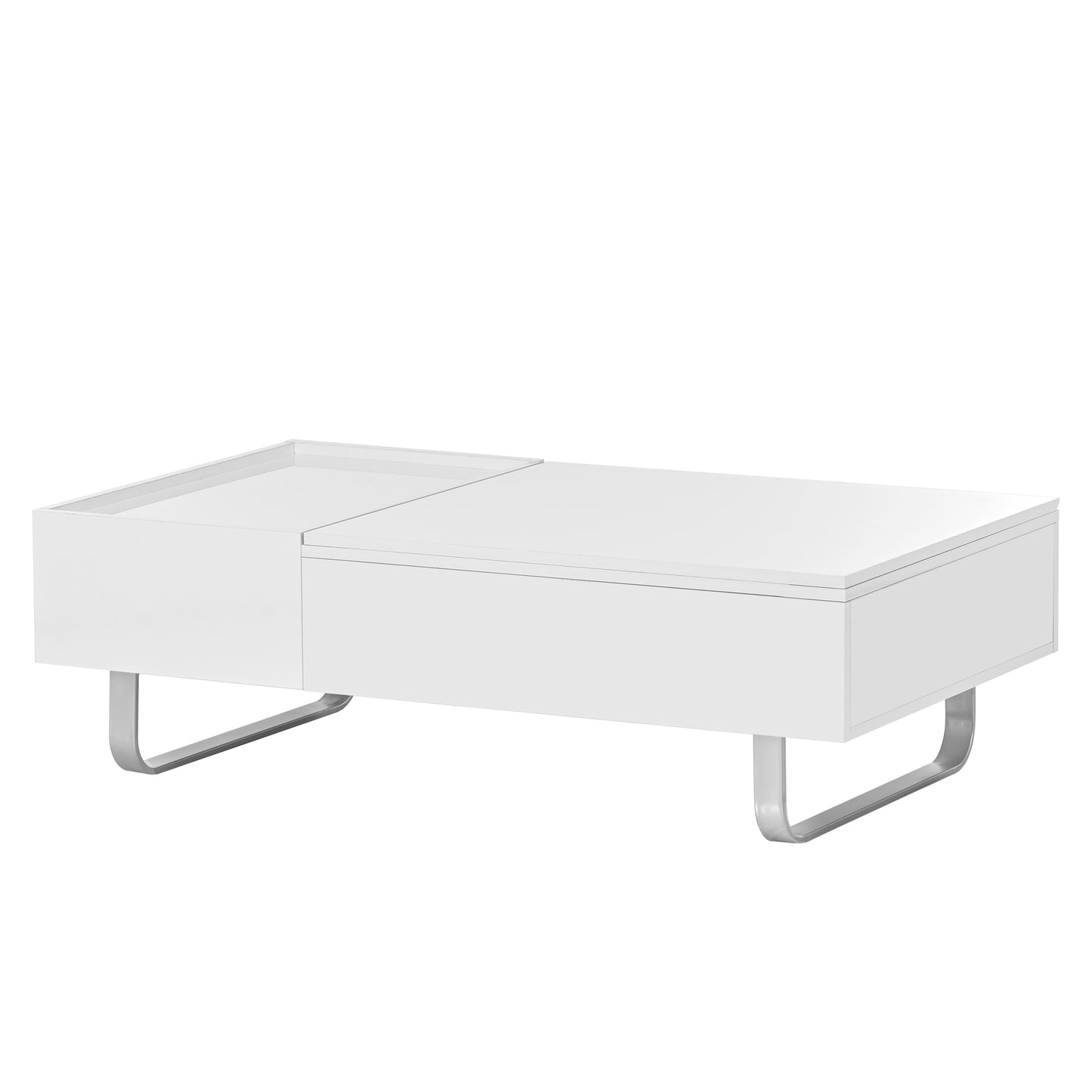 ON-TREND Multi-functional Coffee Table with Lifted Tabletop, Metal Frame Legs, High-gloss Surface, White