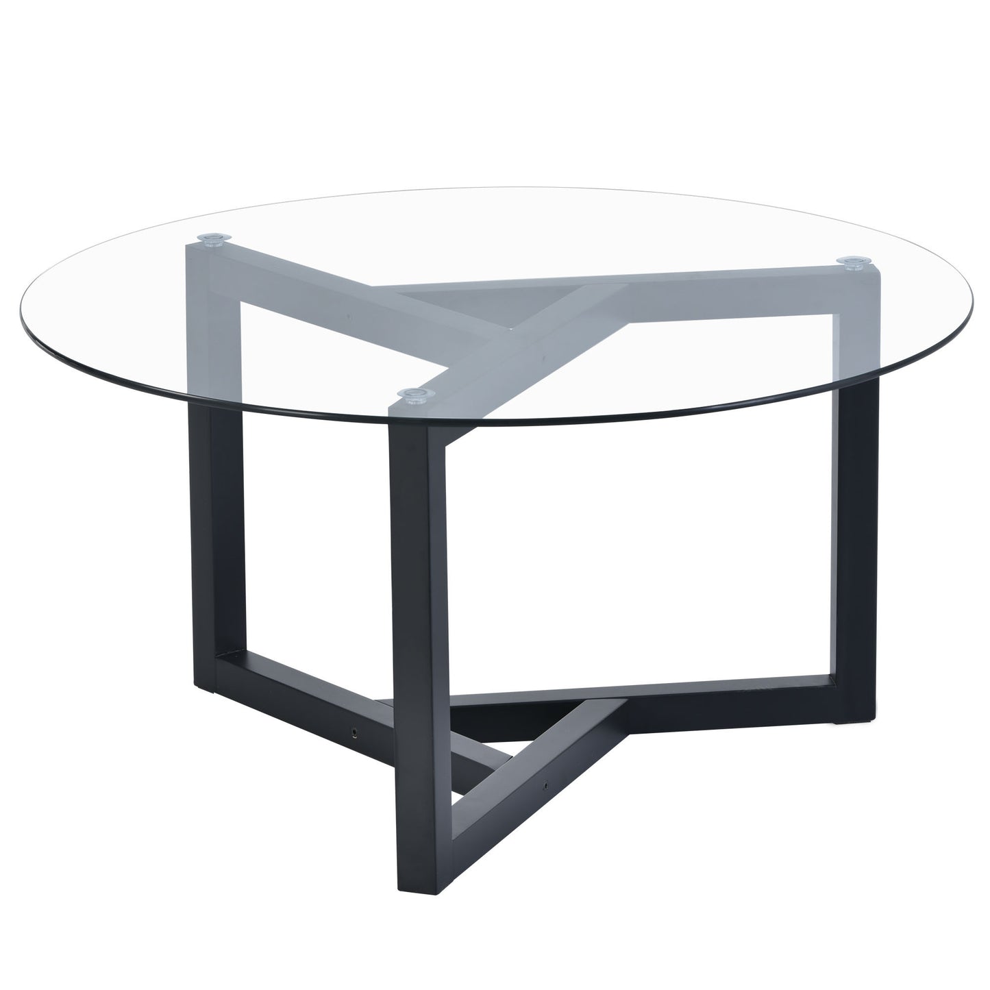 ON-TREND Round Glass Coffee Table, Easy Assembly, Tempered Glass Top, Sturdy Wood Base, Black (Modern Cocktail Table, 220 Letters)