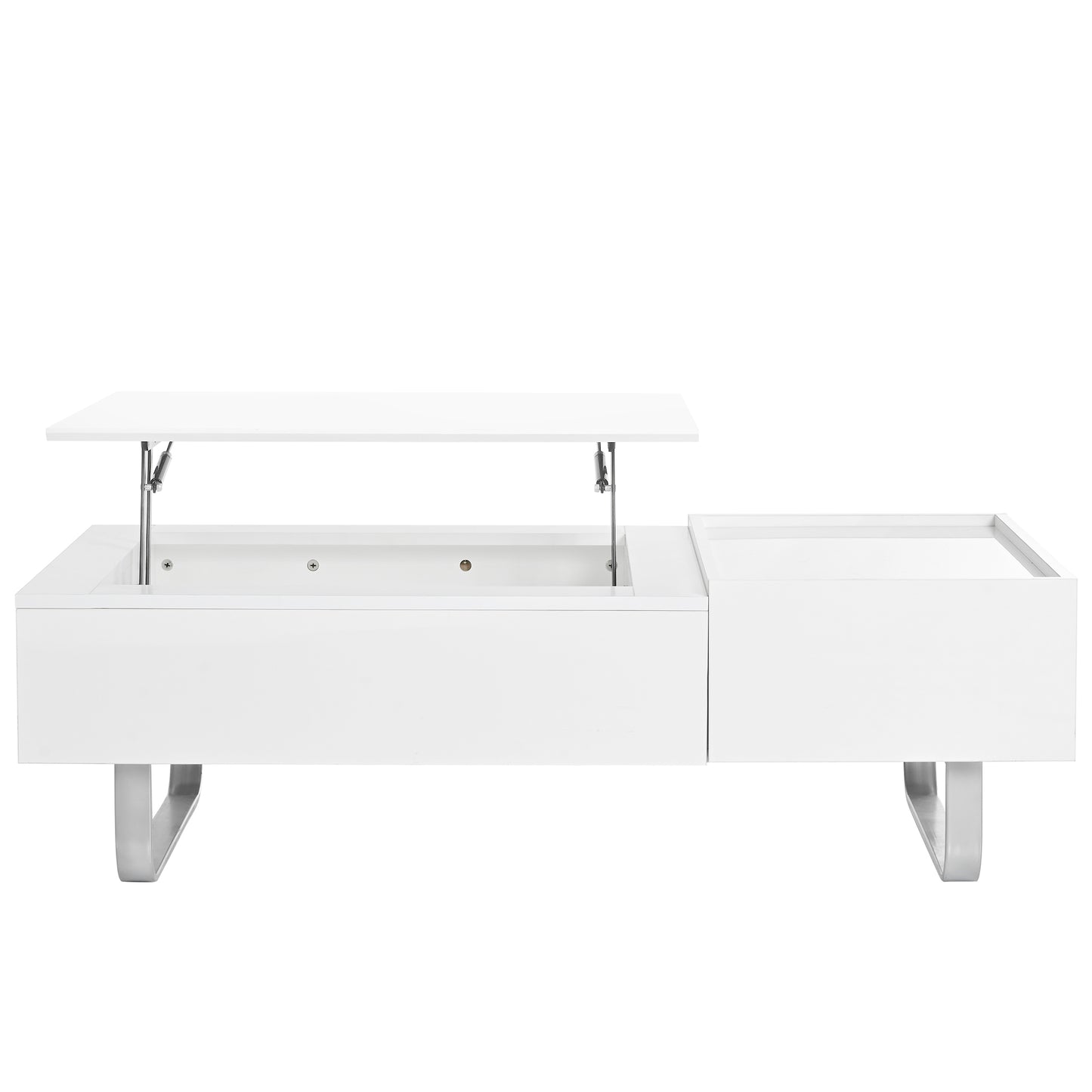 ON-TREND Multi-functional Coffee Table with Lifted Tabletop, Metal Frame Legs, High-gloss Surface, White