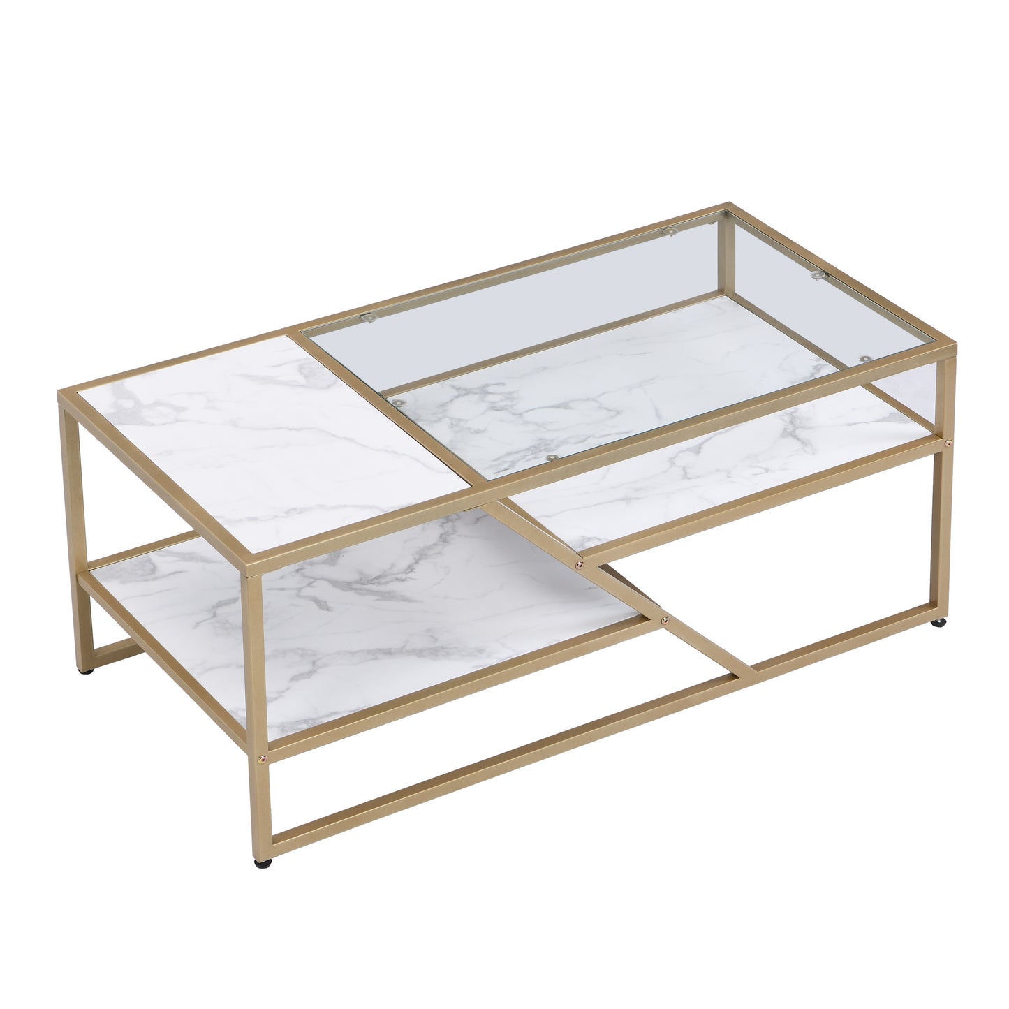 Golden Coffee Table with Storage Shelf - Tempered Glass & Metal Frame - Ideal for Living Room & Bedroom - Stylish and Functional Furniture for Home Décor - Available in Various Sizes and Colors