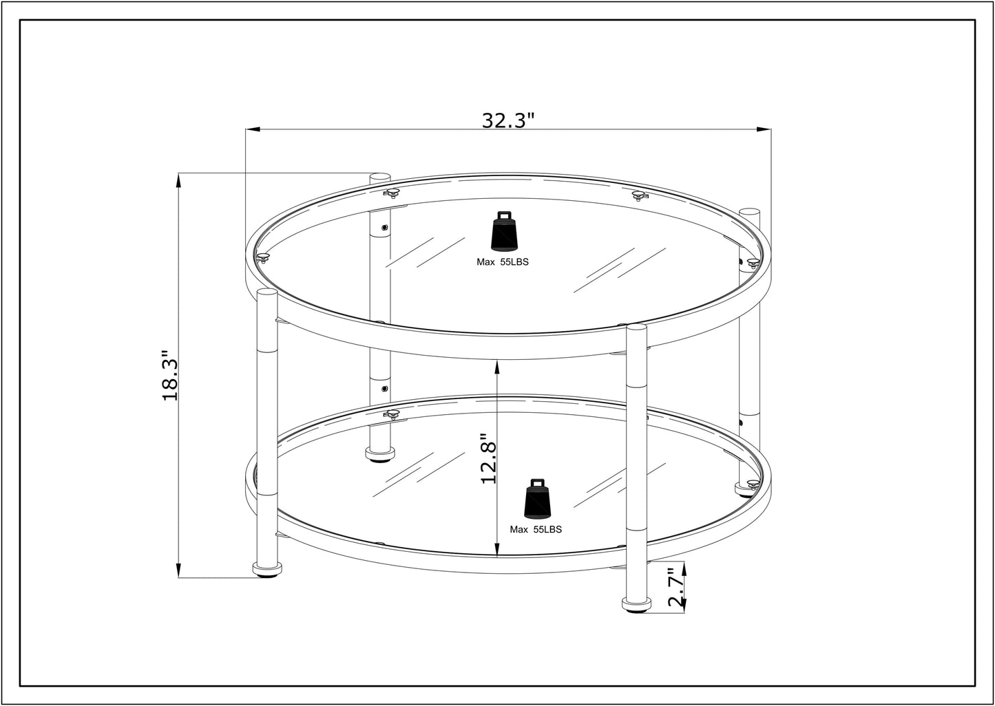 Contemporary Acrylic Coffee Table - Round Tempered Glass, Chrome/Silver Finish - Ideal for Living Room Décor - 32.3'' Size