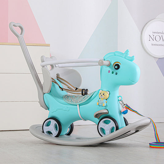 Rocking Horse for Toddlers, Balance Bike with Push Handle, Backrest, and Balance Board - Unicorn Ride-On Toy for Baby, Boy, Girl - Blue - Perfect for Kids' Birthday