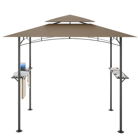 8x 5 FT Grill Gazebo Canopy: Double Tiered BBQ Gazebo for Outdoor Barbecues - Khaki, 8x 5ft Size