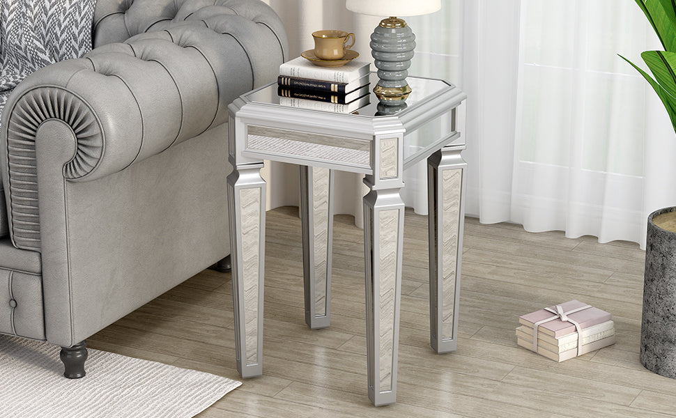 ON-TREND Modern Glass Mirrored End Table with Versatile Design, Easy Assembly Side Table, Luxury Exterior, Sleek Corner Table with Adjustable Legs for Living Room, Bedroom, Silver