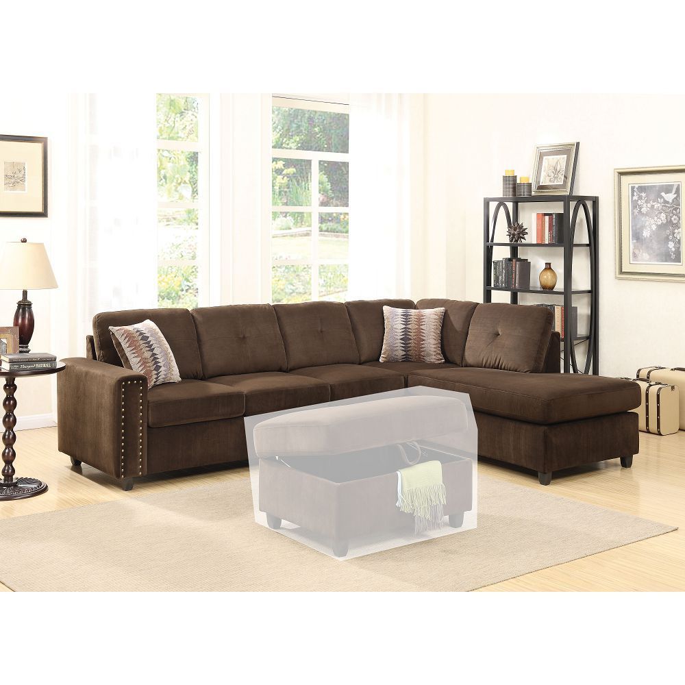 Belville Sectional Sofa w/Pillows in Chocolate Velvet - Luxurious & Comfortable Seating with Stylish Design - Perfect Addition to Any Living Space