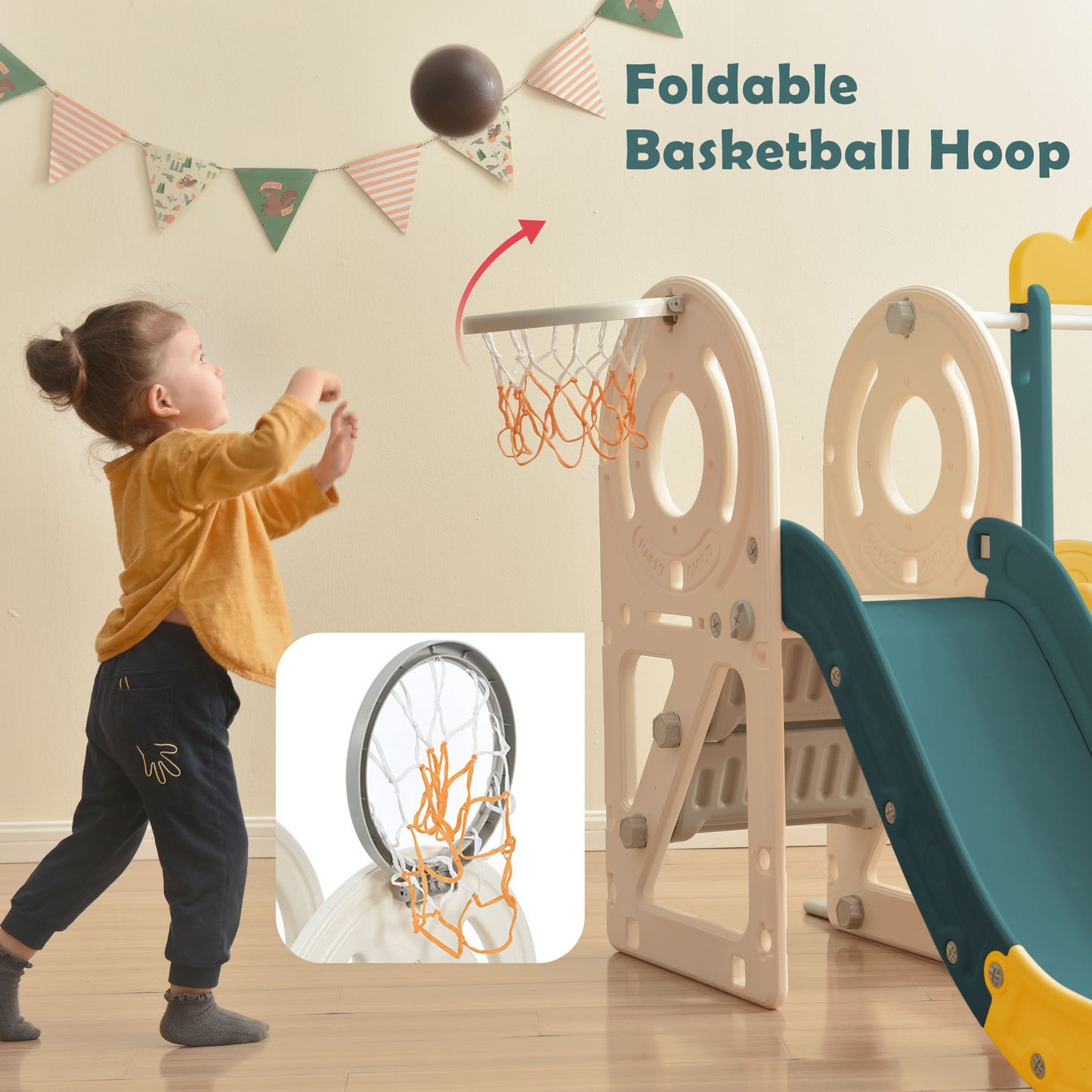 Kids Slide with Bus Play Structure, Freestanding Toy for Toddlers, Slide Set with Basketball Hoop - Fun Slide for Active Play, Includes Bus Theme Features, Suitable for Indoor and Outdoor Use, Available in Various Colors and Sizes