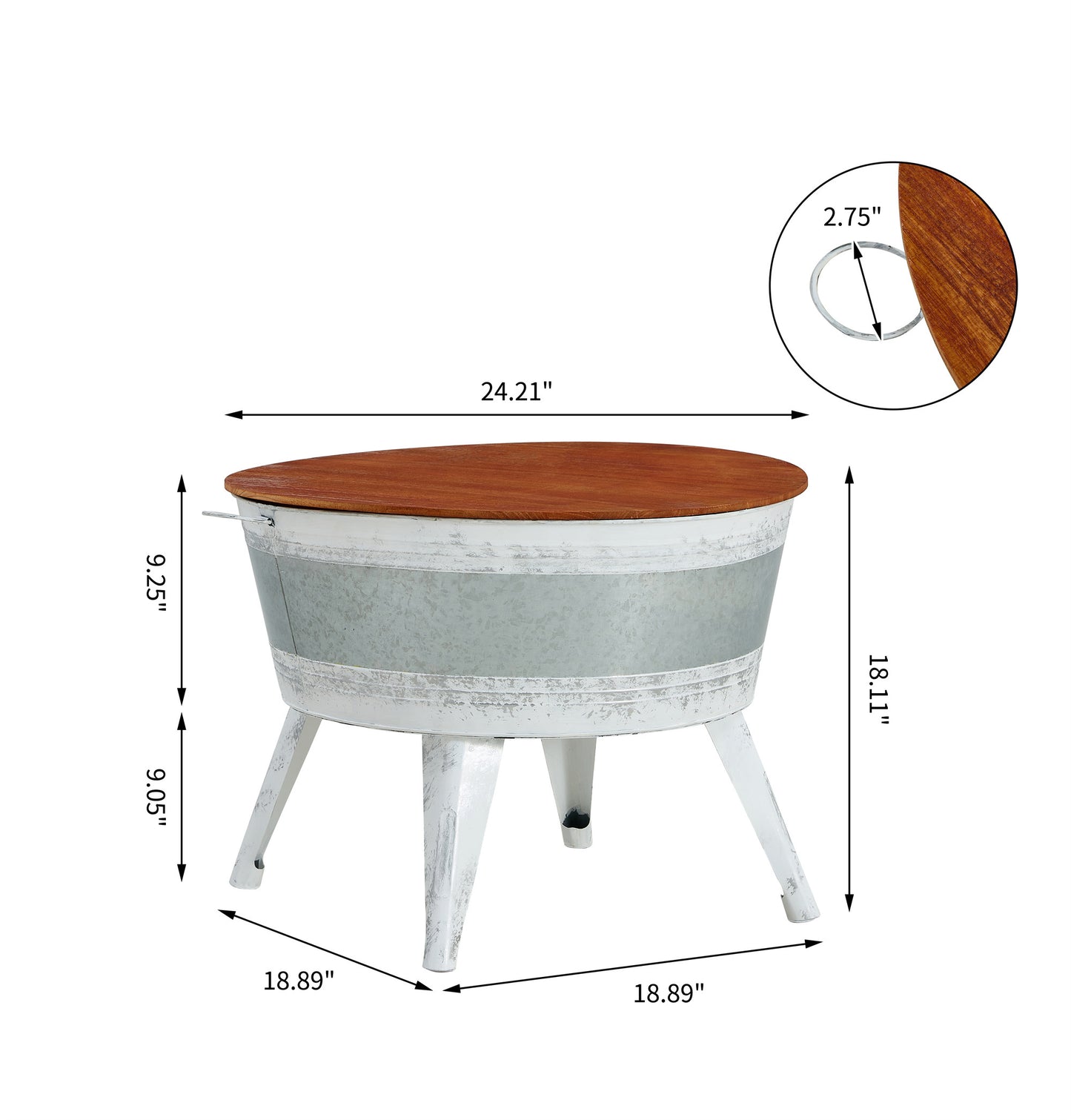 Farmhouse Rustic Distressed Metal Accent Cocktail Table, Wood Top in White - 1PC