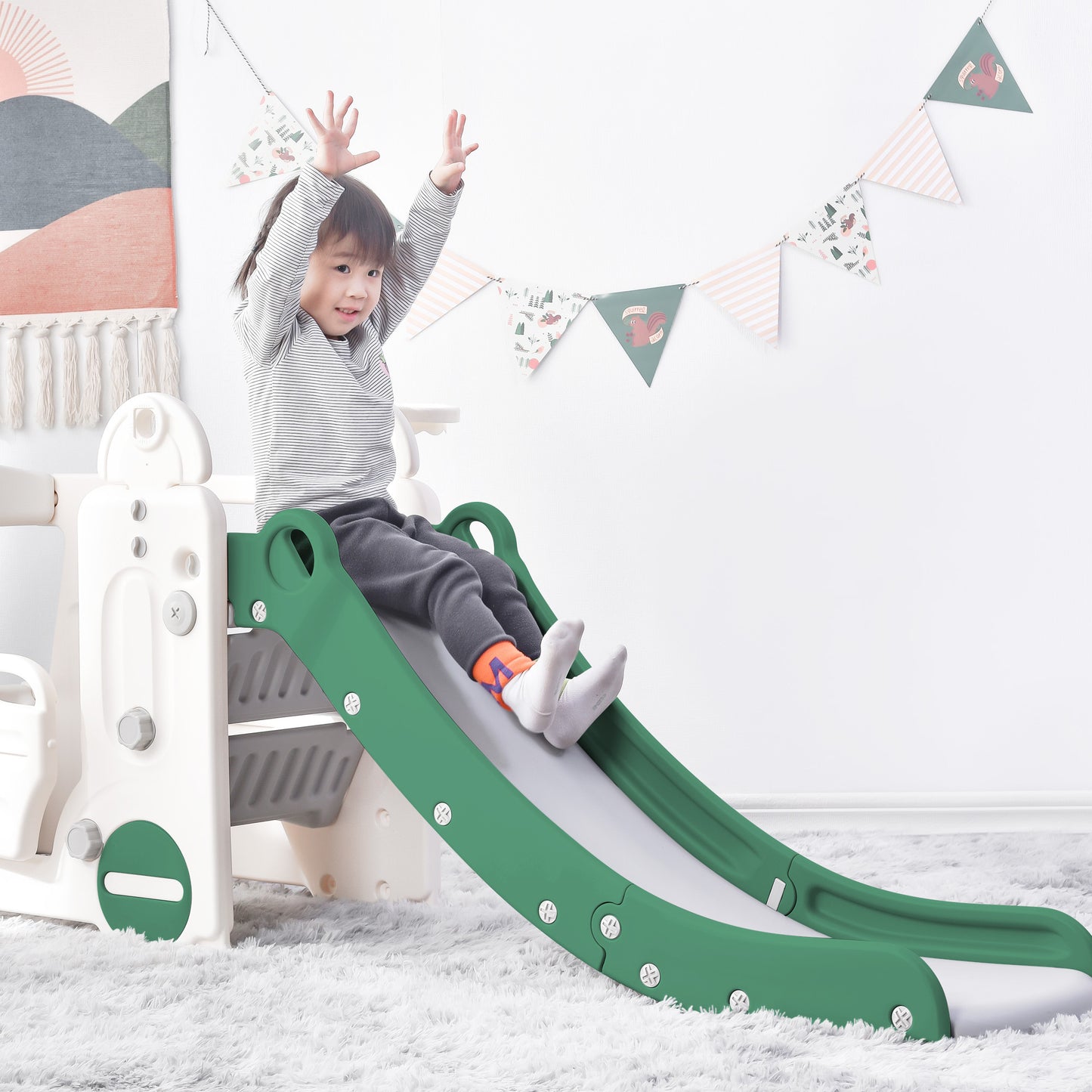 Kids Slide with Bus Play Structure Climber, Freestanding, Basketball Hoop, Slide Set - Ideal for Toddlers, Indoor & Outdoor Fun!