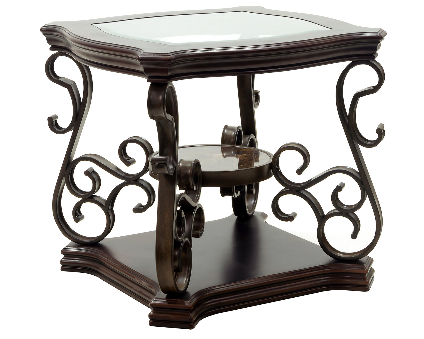 Glass Top End Table with MDF Marble Shelf & Metal Legs - Powder Coat Finish | 26.3"Lx26.3"Wx24"H