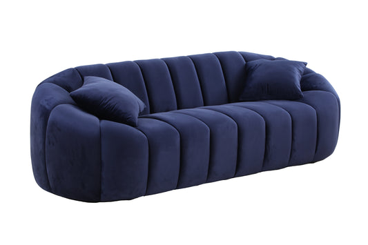 88'' Modern Sofa 3-Seater Couch with Deep Channel Tufting - Stunning Navy Velvet Sofa for Living Room/Bedroom