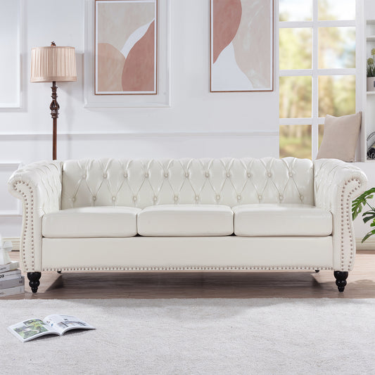 84.65" Rolled Arm Chesterfield 3 Seater Sofa: Classic Design, Generous Size, and Plush Comfort