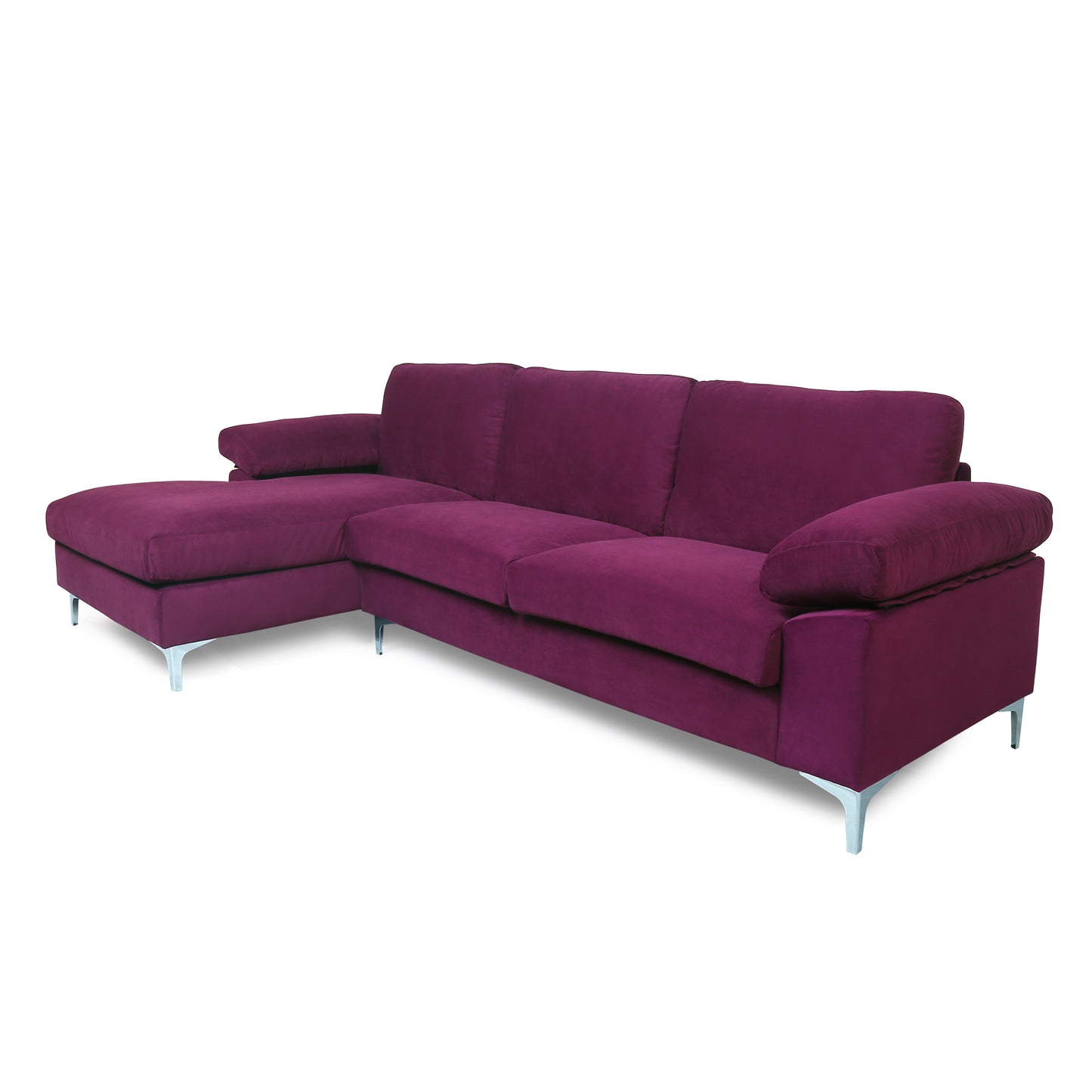 Sectional Sofa Purple Velvet Left Hand Facing - Modern Design, Plush Comfort, Large Size for Spacious Living Rooms