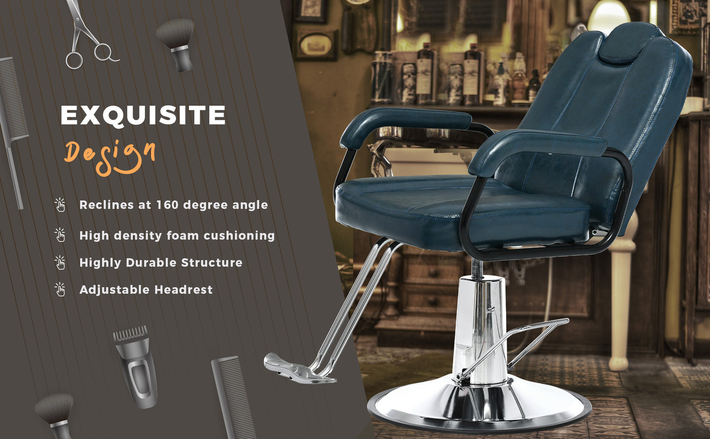 Deluxe Reclining Barber Chair: Heavy-Duty Pump for Beauty Salon, Tattoo, Spa Equipment - Comfortable, Adjustable, Stylish, Black, Large Size