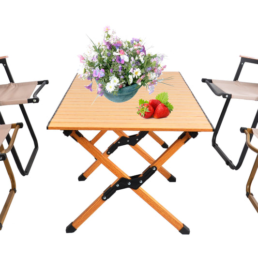 Portable Picnic Table: Rollable Aluminum Alloy Top, Folding X-Shaped Frame - Handbag Included - ZB1003MW