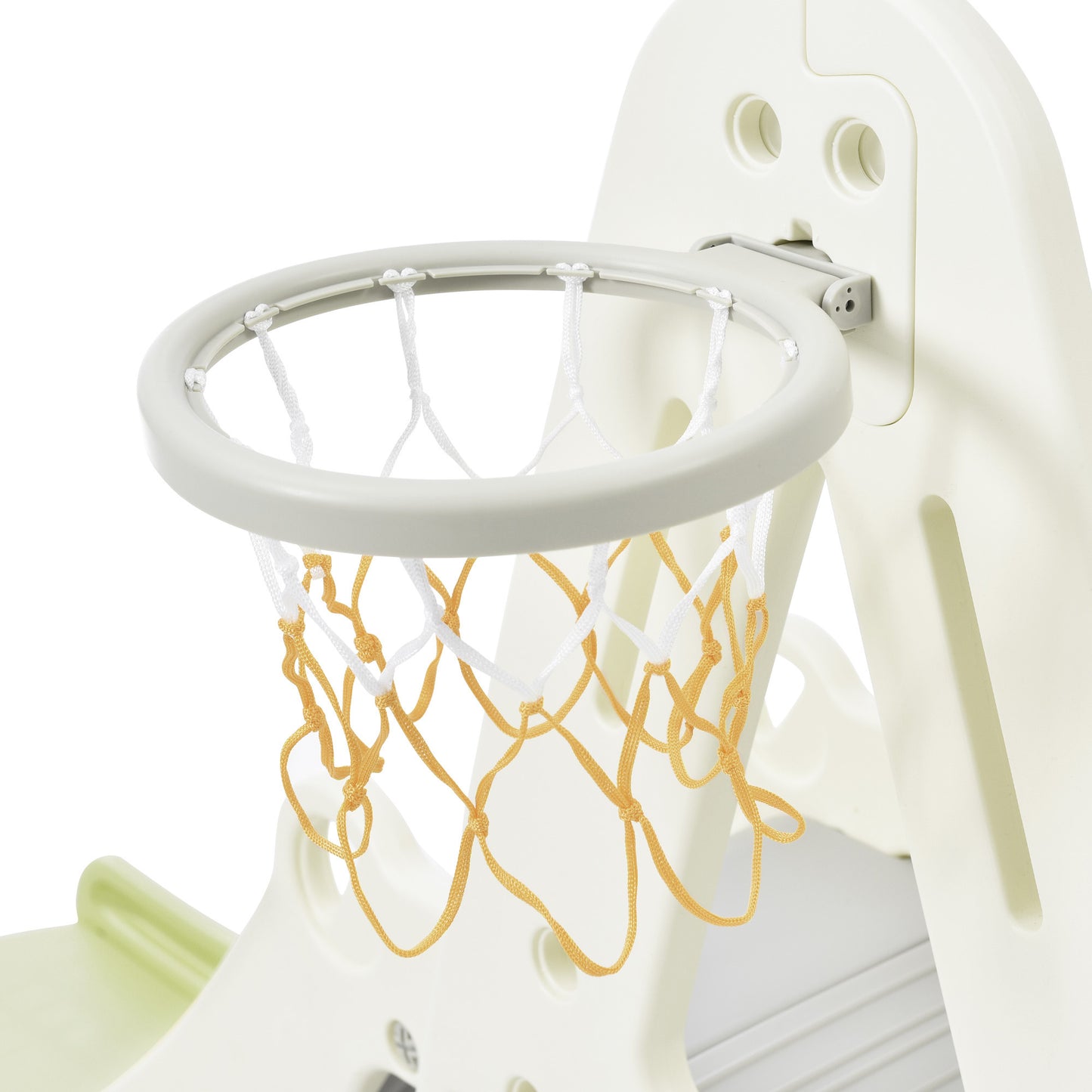 5-in-1 Toddler Climber Basketball Hoop Set - Kids Playground Climber Playset with Tunnel, Climber, Whiteboard, and Toy Building Block Baseplates - Combination for Babies - White