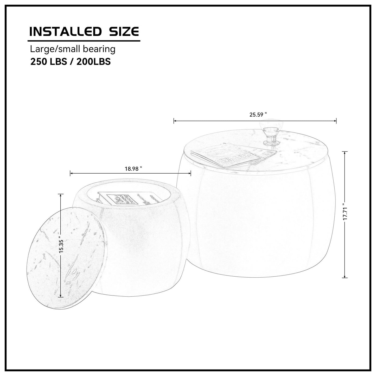 Set of 2 End Table with Storage, Round Accent Side Table for Living Room, Bedroom | Removable Top | φ650*450,φ480*390