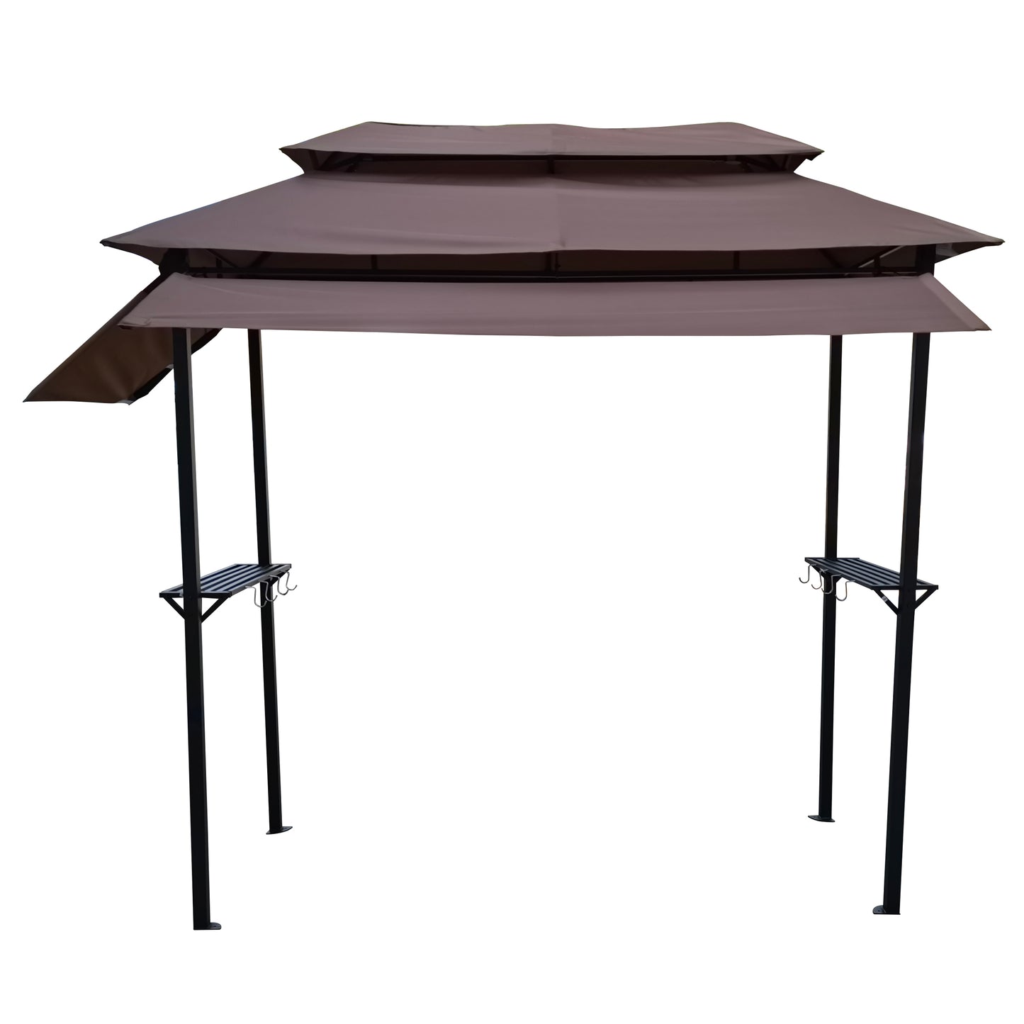 8x4ft Grill Gazebo: Metal Gazebo with Soft Top Canopy, Steel Frame, Hook, and Bar Counters | Fabric Light Brown