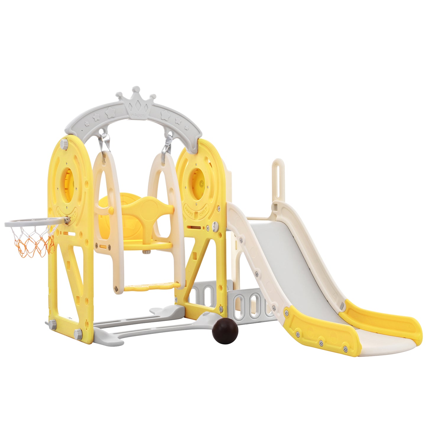 Toddler Slide and Swing Set 5 in 1: Kids Playground Climber Slide Playset with Basketball Hoop. Freestanding Combination for Babies, Indoor & Outdoor.