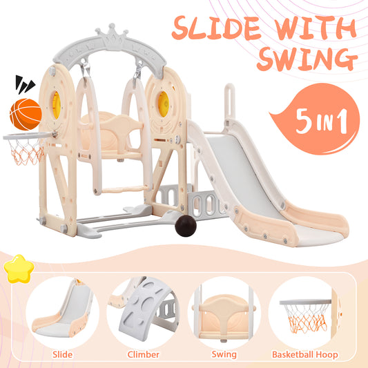 Toddler Slide and Swing Set 5 in 1: Playground Climber Slide Playset with Basketball Hoop, Indoor & Outdoor, Freestanding Combination for Babies