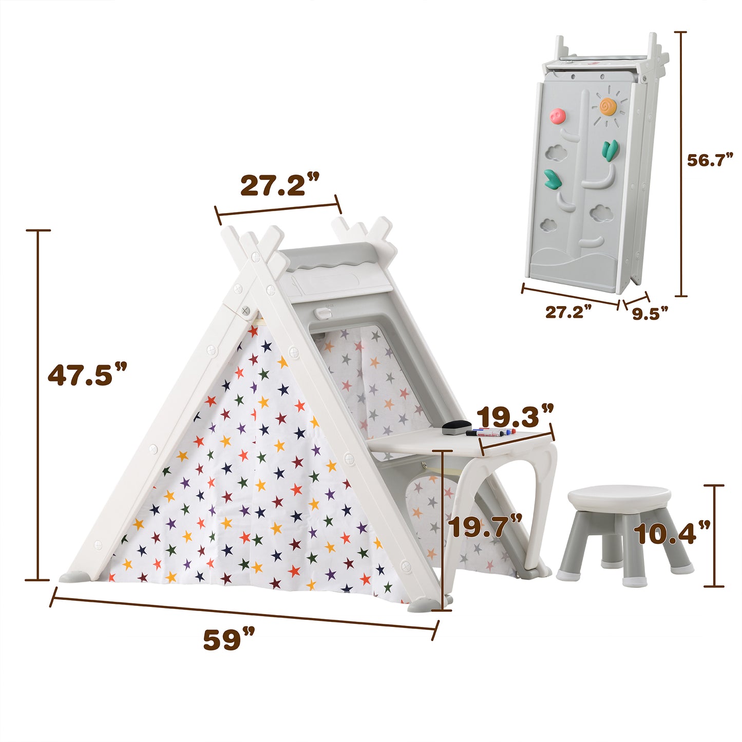 Kids Play Tent - 4 in 1 Teepee Tent with Stool and Climber, Foldable Playhouse Tent for Boys & Girls - Informative, Multi-Functional, and Portable - Enhance Imaginative Play - Available in Various Colors and Sizes - Ideal for Indoor and Outdoor Fun