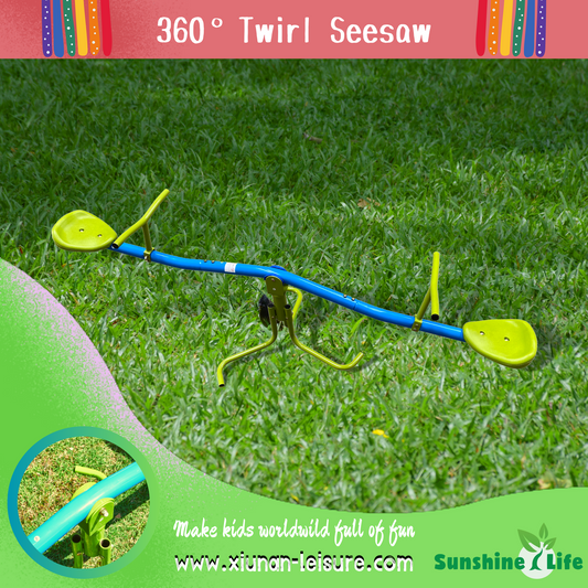 XSS005 Outdoor Playground 360° Twirl Seesaw with Plastic Seat - Green/Blue, Age 3+