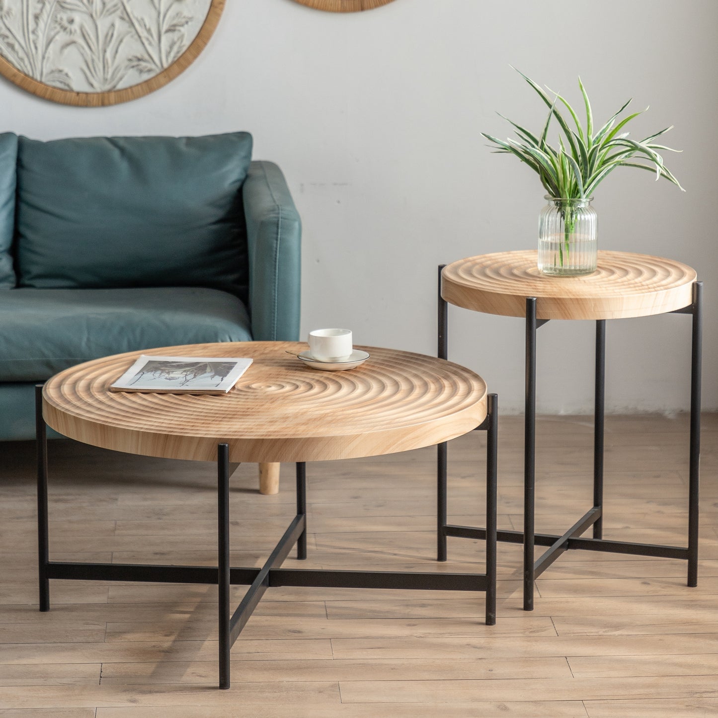 33" Modern Thread Design Round Coffee Table - MDF Table Top, Cross Legs Metal Base - Stylish, Contemporary Furniture - Available in Multiple Colors and Sizes