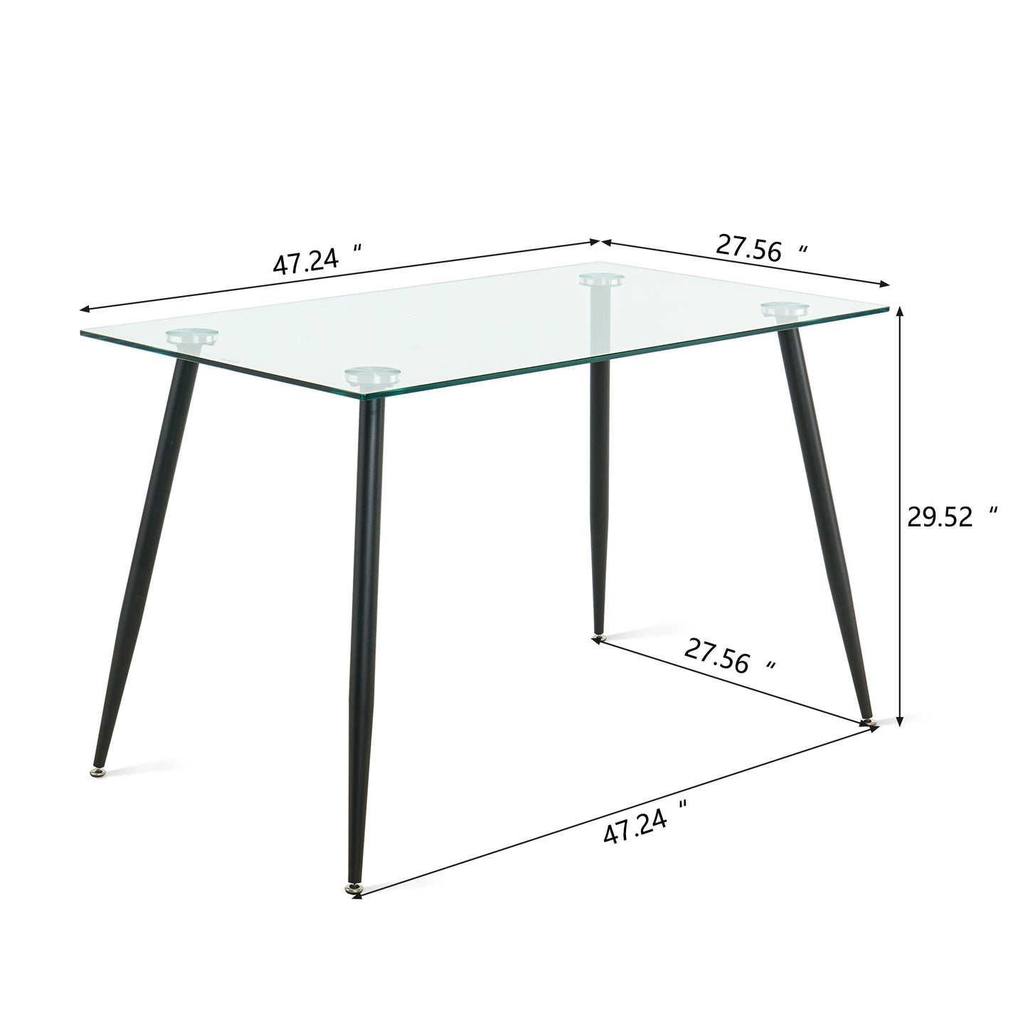 Kitchen Dining Room Table - 10mm Clear Glass, Black Metal Legs - Modern Design, Transparent Surface - 220 Letters