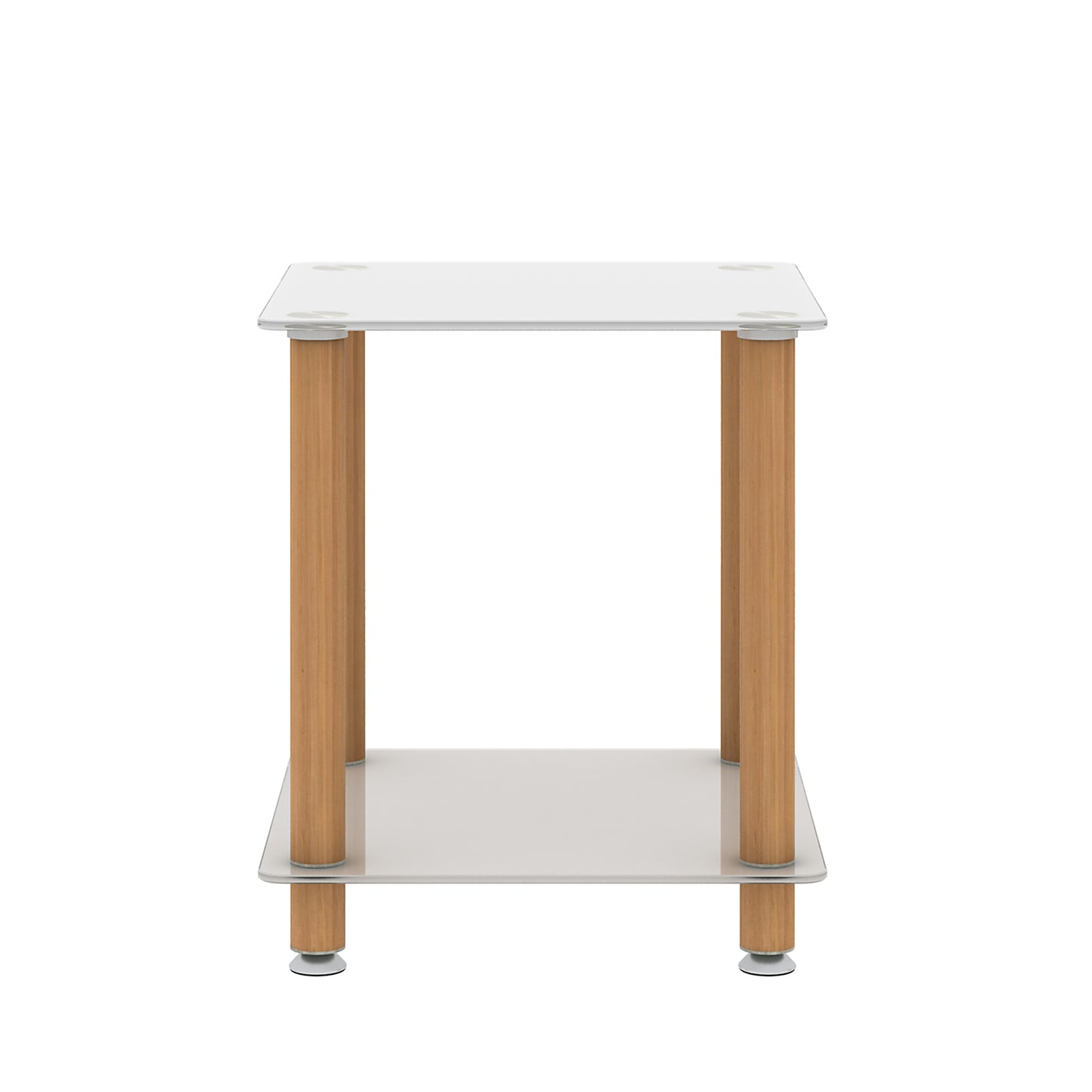 2-Piece White+Oak Side Table: Modern 2-Tier Space End Table with Storage Shelve for Sofa, Bedside or Living Room - Stylish, Sturdy Design (White+Oak, 2-Tier)