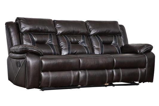 Reclining Upholstered Manual Puller in Faux Leather: Brown, 85.83"x38.58"x40.16"