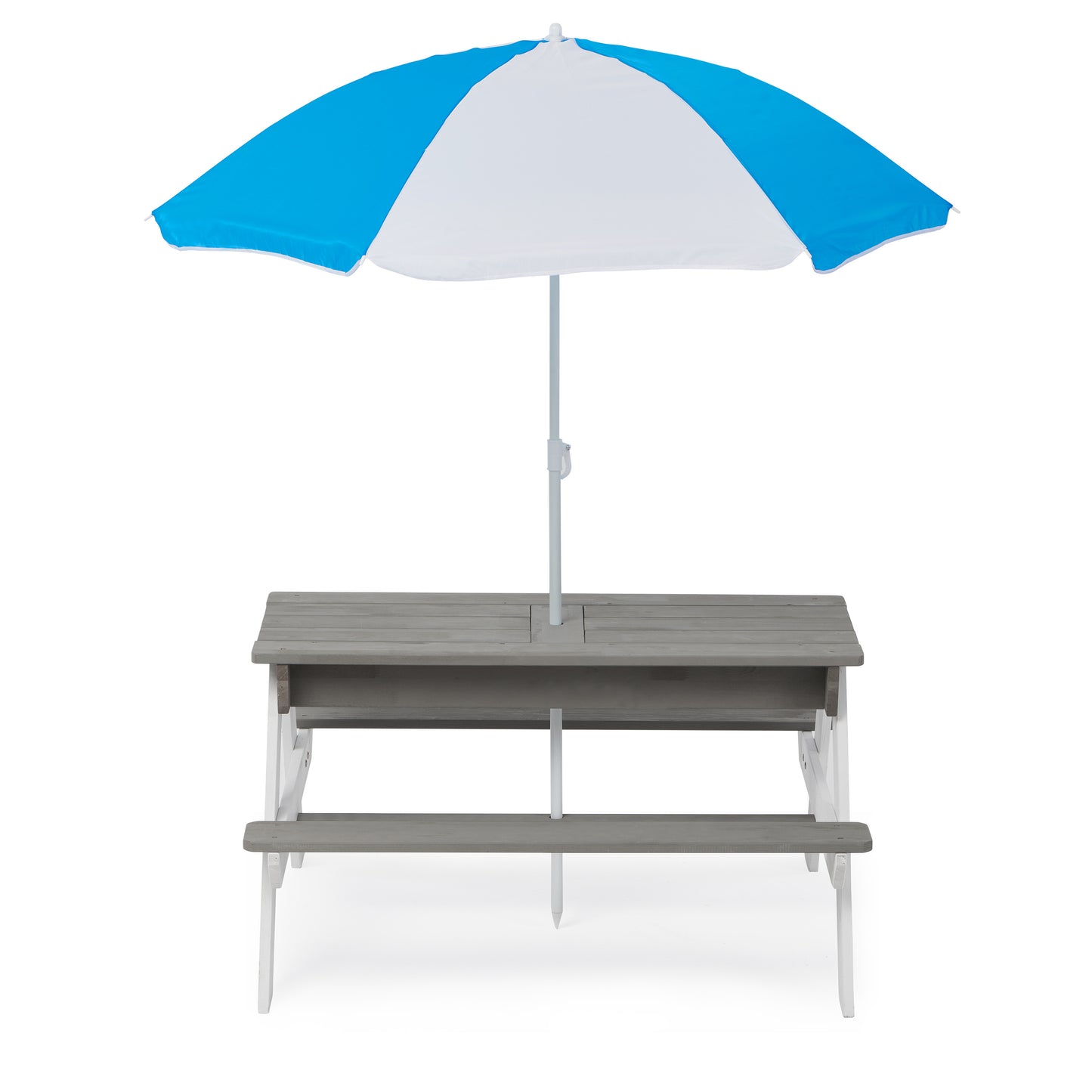 3-in-1 Kids Outdoor Wooden Picnic Table With Umbrella, Convertible Sand & Water Play Area, Gray - ASTM & CPSIA Certified