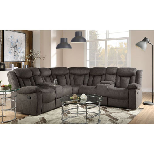 Rylan Reclining Sectional Sofa: Dark Brown Fabric, ACME 54965 - Comfortable and Stylish Seating for Your Living Space