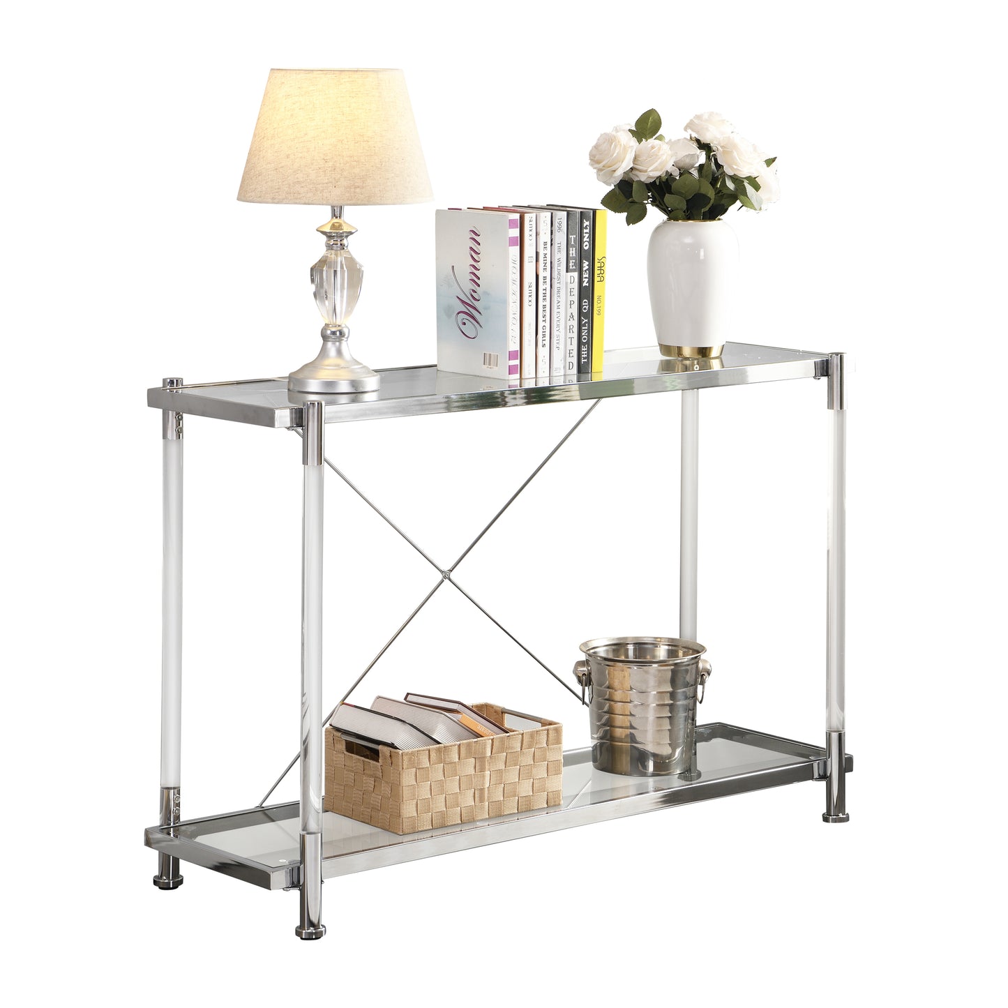 Acrylic Glass Side Table: Chrome Sofa Table, Console Table for Living Room & Bedroom - Sleek, Modern Design with Chrome Finish - Perfect for Any Space - Available in Multiple Colors and Sizes