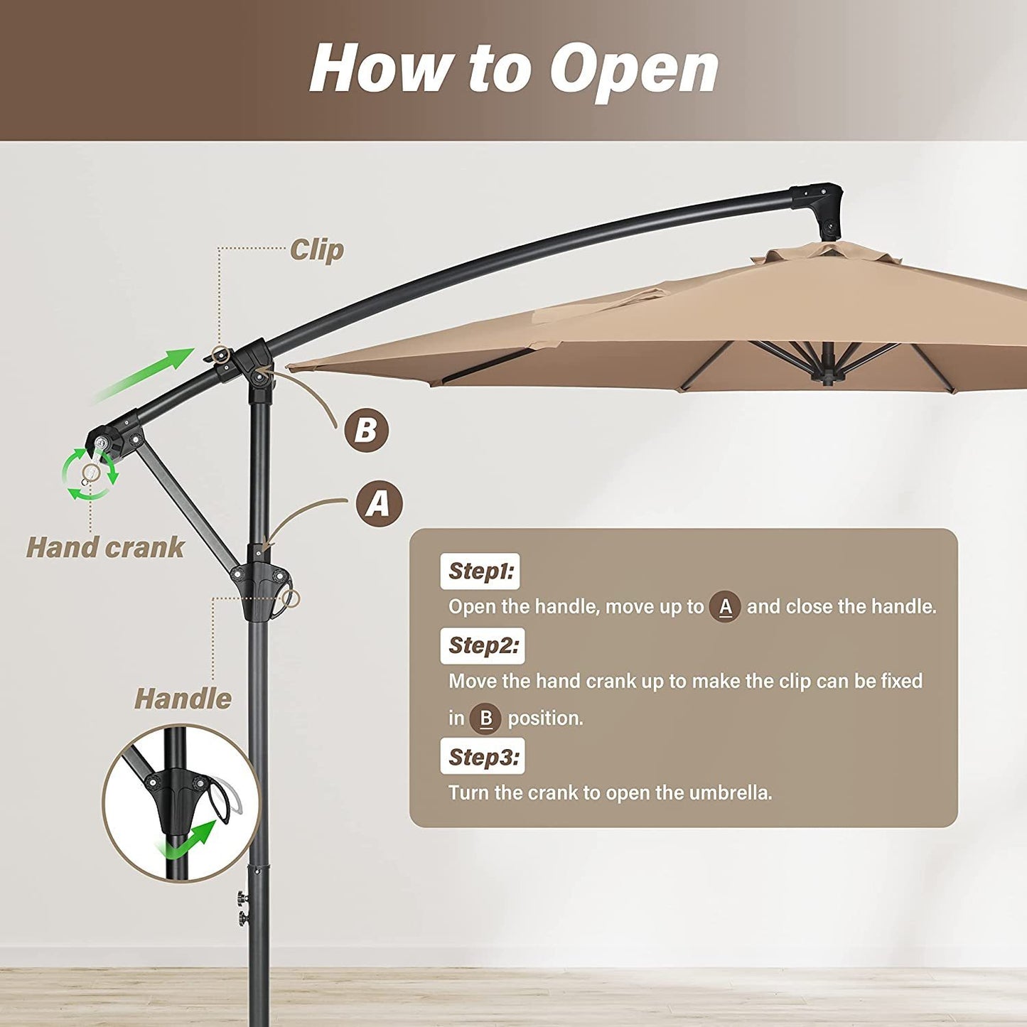 10ft Offset Umbrella Cantilever Patio Hanging Umbrella Outdoor Market with Crank & Cross Base - Ideal for Garden, Lawn, Backyard, and Deck - Tan Color