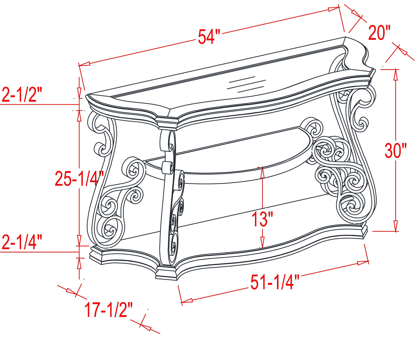 Sofa Table with Glass Top, MDF Marble Paper Shelf, Metal Legs - 54"Lx20"Wx30"H