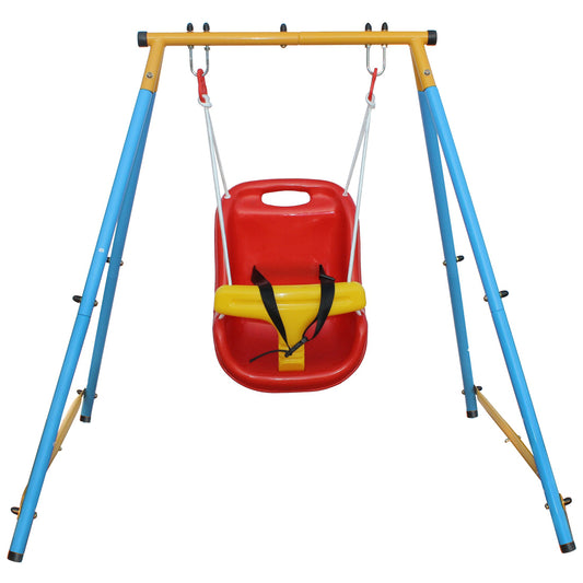 Baby Toddler Swing Set with Safety Belt for Backyard - Indoor/Outdoor Metal, Sturdy Construction, Adjustable Height, Secure and Fun Playtime, Blue/Yellow Color, Suitable for Indoor and Outdoor Spaces