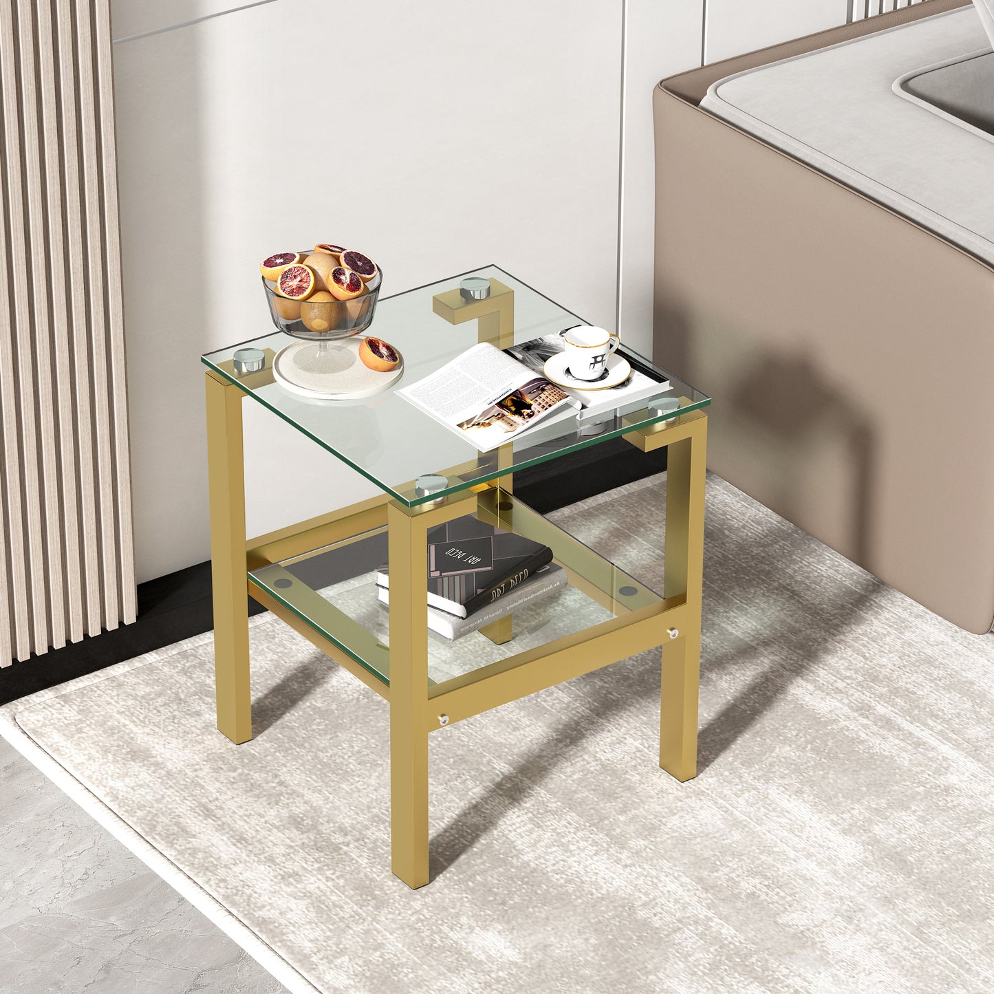 Clear Glass Side & End Table with Gold Legs; Tempered Glass Night Stand Corner Table - Modern Design, Sturdy Construction, Gold Accents, Versatile Use - 220 letters