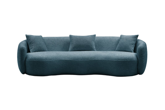 Modern Curved Sofa: Boucle Fabric Couch for Bedroom, Office, Apartment - Blue, Stylish and Versatile Seating Solution